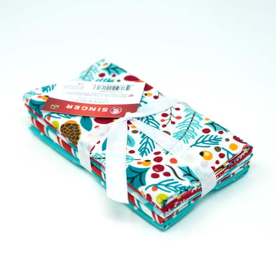 SINGER Christmas Floral Aqua 5 Piece Fat Quarter Bundle